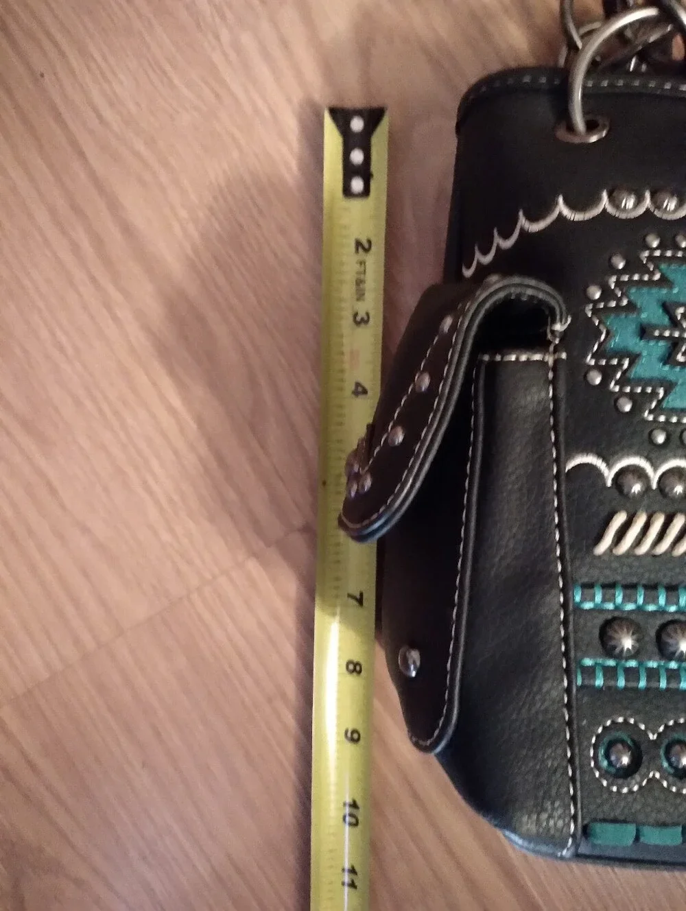 Gorgeous Montana West Black And Teal Studded Western Handbag Aztec Design NWOT